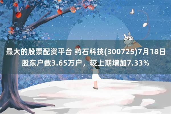 最大的股票配资平台 药石科技(300725)7月18日股东户数3.65万户，较上期增加7.33%