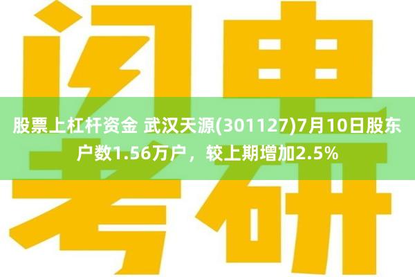 股票上杠杆资金 武汉天源(301127)7月10日股东户数1.56万户，较上期增加2.5%