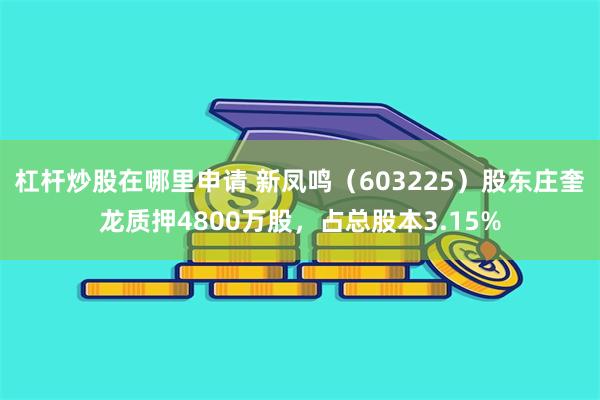 杠杆炒股在哪里申请 新凤鸣（603225）股东庄奎龙质押4800万股，占总股本3.15%