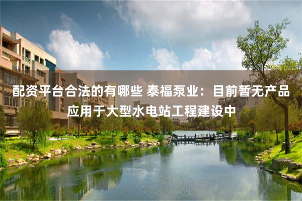 配资平台合法的有哪些 泰福泵业：目前暂无产品应用于大型水电站工程建设中
