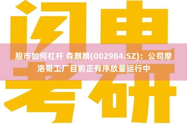 股市如何杠杆 森麒麟(002984.SZ)：公司摩洛哥工厂目前正有序放量运行中