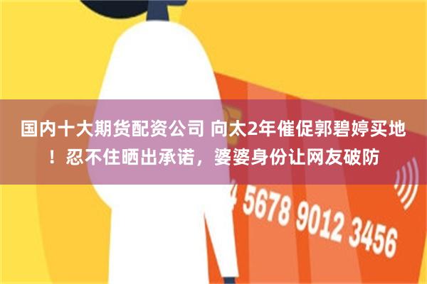 国内十大期货配资公司 向太2年催促郭碧婷买地！忍不住晒出承诺，婆婆身份让网友破防